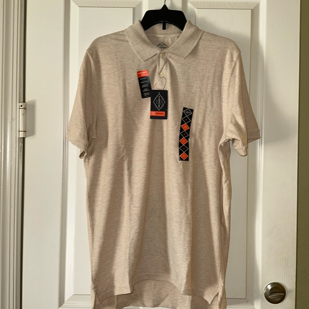 St Johns Bay Mens Beige Performance Polo Shirt New with Tags